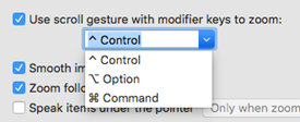 Select a modifier key from the drop-down menu